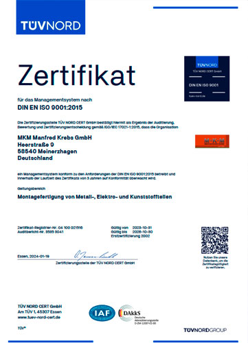 Zertifikat DIN EN ISO 9001:2015